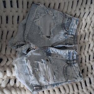 One Teaspoon Light Wash Distressed Jean Shorts